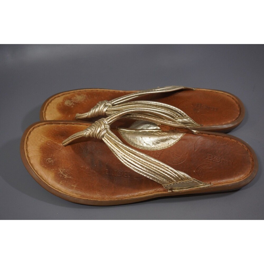 Born Gold Metallic Leather Thong Sandals Flip Flops Womens Size 10 M - Picture 3 of 6